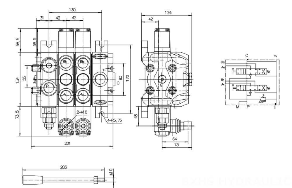 DCV100 Manuale 2 Spool Valvola direzionale sezionale drawing image