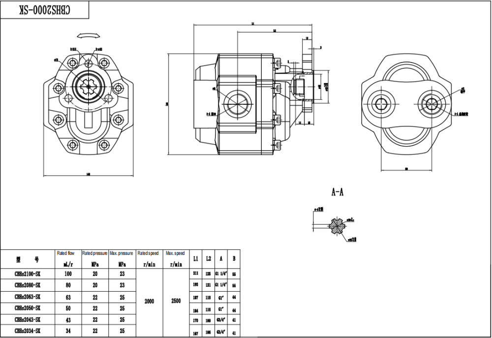 CBHST1-UNI-63 63 cc/rev Pompa a ingranaggi idraulica drawing image