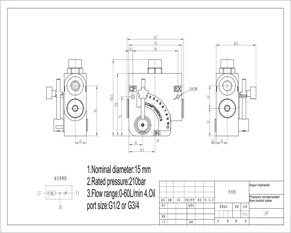 LKF60 Manuale 1 Spool Valvola di controllo del flusso drawing image