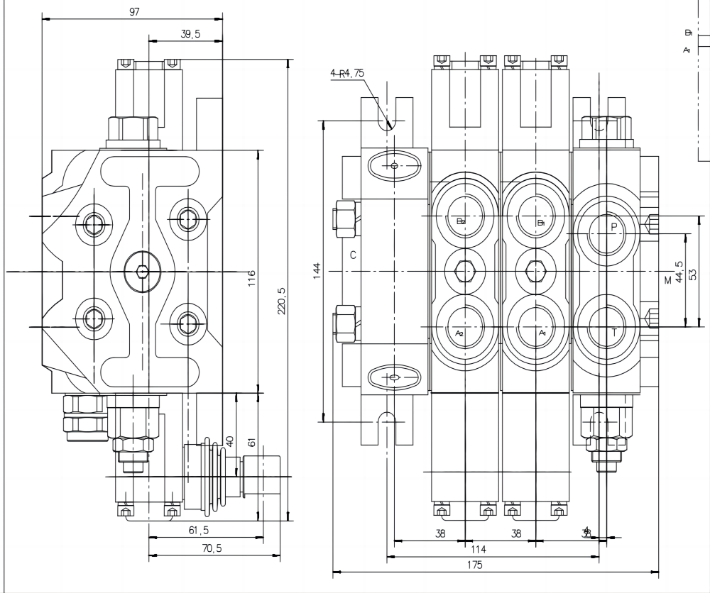 DCV60 Manuale 2 Spool Valvola direzionale sezionale drawing image