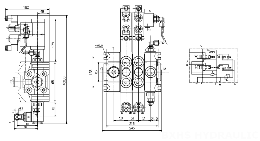 DCV200 Elettroidraulico 2 Spool Valvola direzionale sezionale drawing image