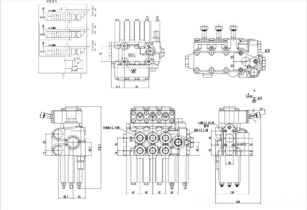 MP80 Manuale 3 Spool Distributore idraulico drawing image