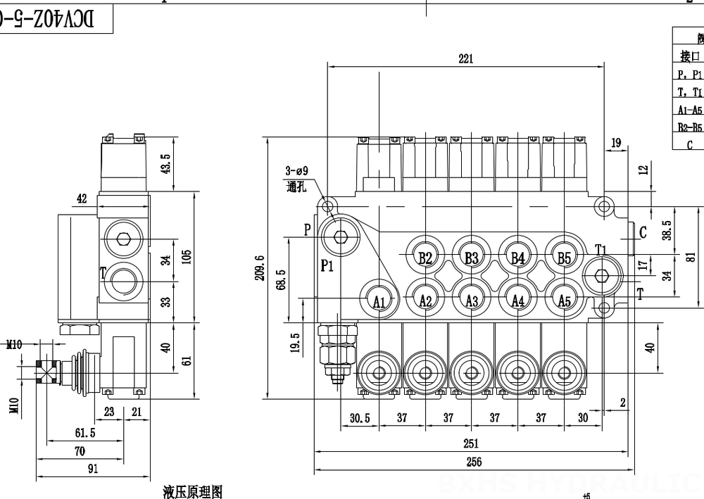 DCV40Z Manuale 5 Spool Valvola direzionale monoblocco drawing image