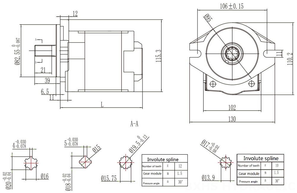 CBHS-F532 32 cc/rev Pompa a ingranaggi idraulica drawing image