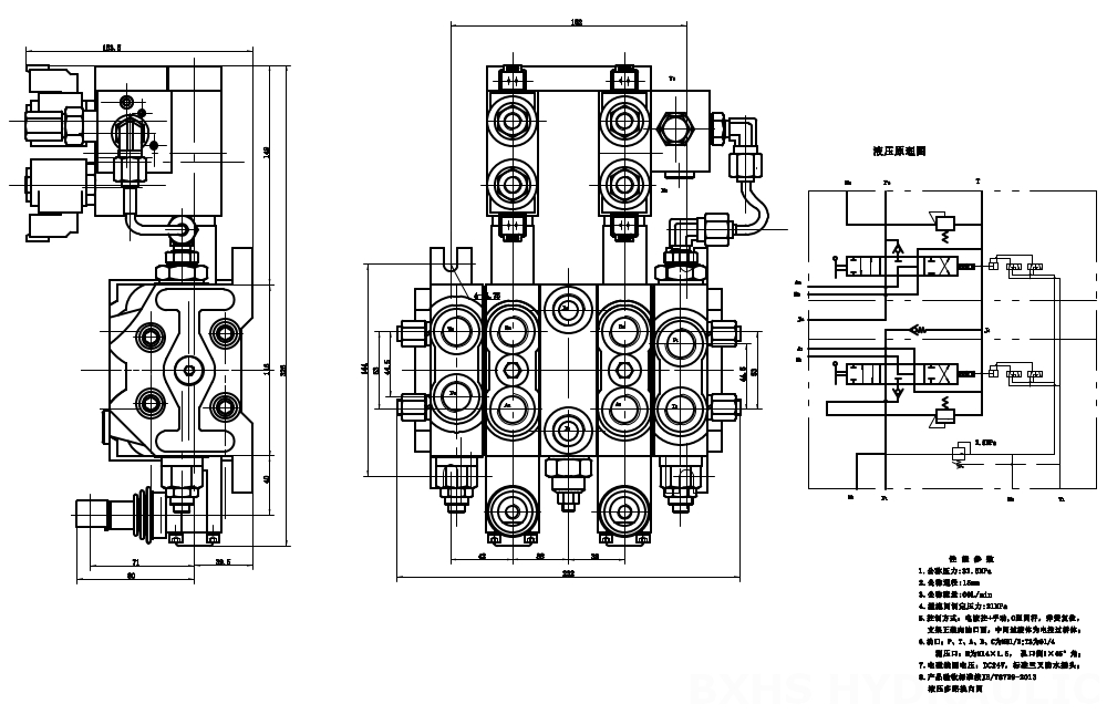 DCV60 Elettroidraulico 2 Spool Valvola direzionale sezionale drawing image