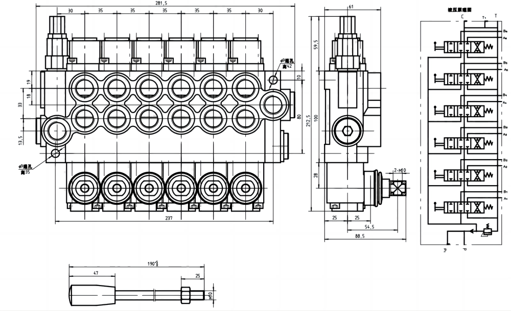 P40-G12-G38 Manuale 6 Spool Valvola direzionale monoblocco drawing image