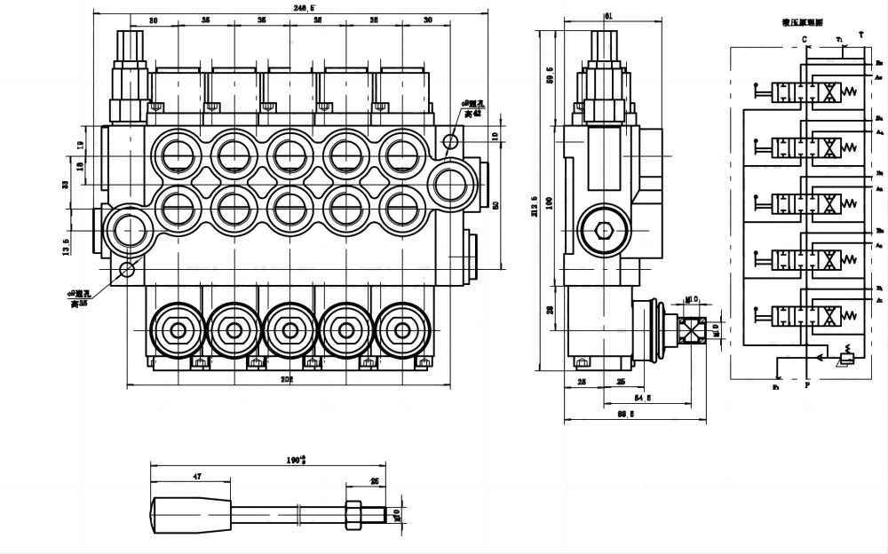 P40-G12-G38 Manuale 5 Spool Valvola direzionale monoblocco drawing image