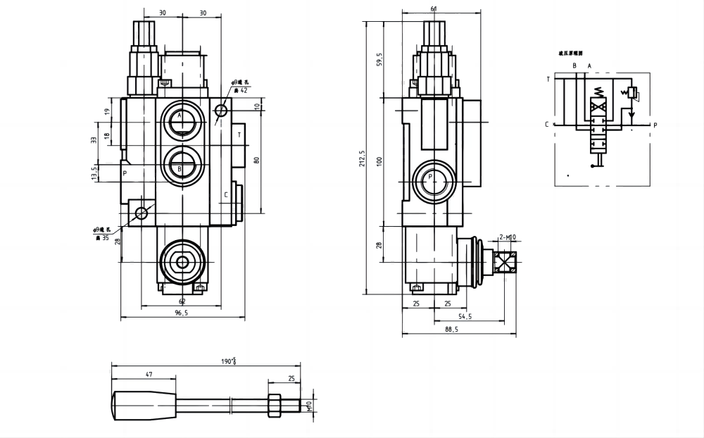 P40-OT Manuale 1 Spool Valvola direzionale monoblocco drawing image