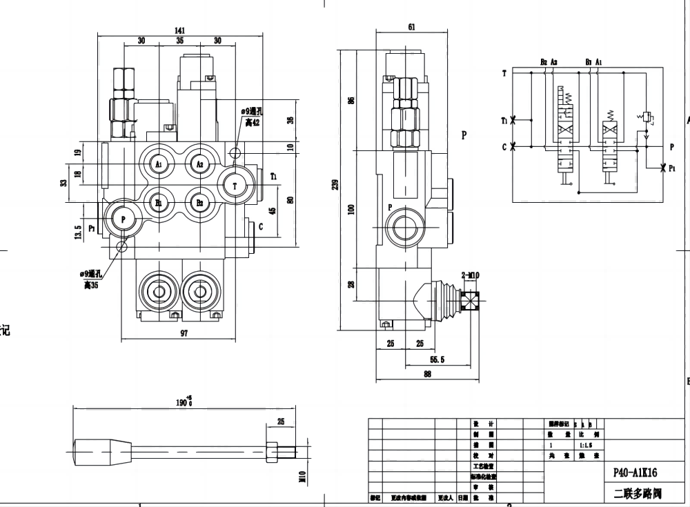 P40-AQF-G38-G12 Manuale 2 Spool Valvola direzionale monoblocco drawing image