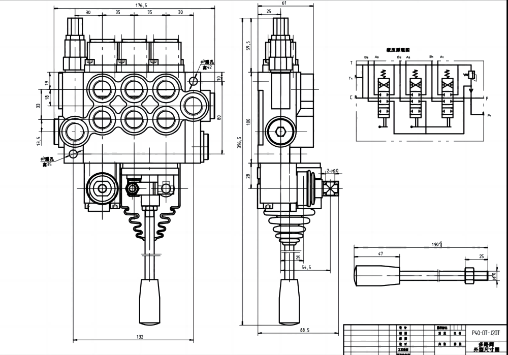 P40 Manuale e joystick 3 Spool Valvola direzionale monoblocco drawing image