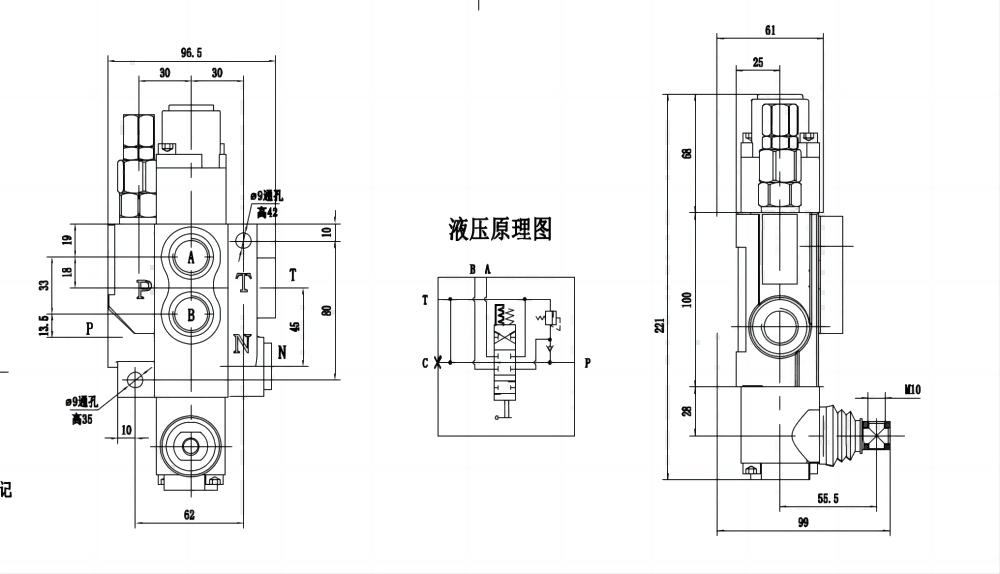 P40-G12-G38-OTW Manuale 1 Spool Valvola direzionale monoblocco drawing image