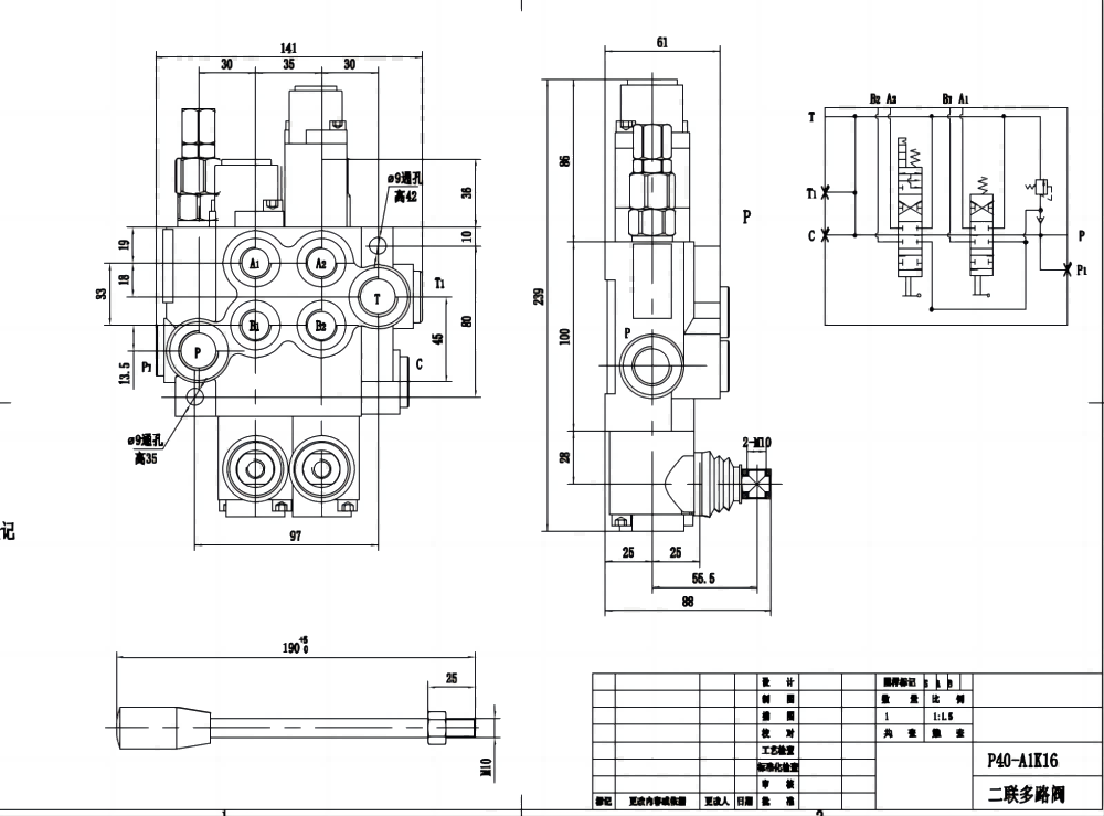 P40-G12-G38-OT-QTW1 Manuale 2 Spool Valvola direzionale monoblocco drawing image