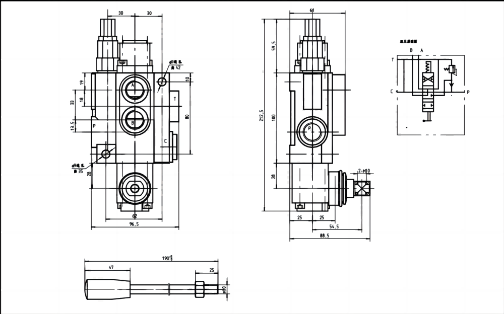 P40-G12-YW Manuale 1 Spool Valvola direzionale monoblocco drawing image