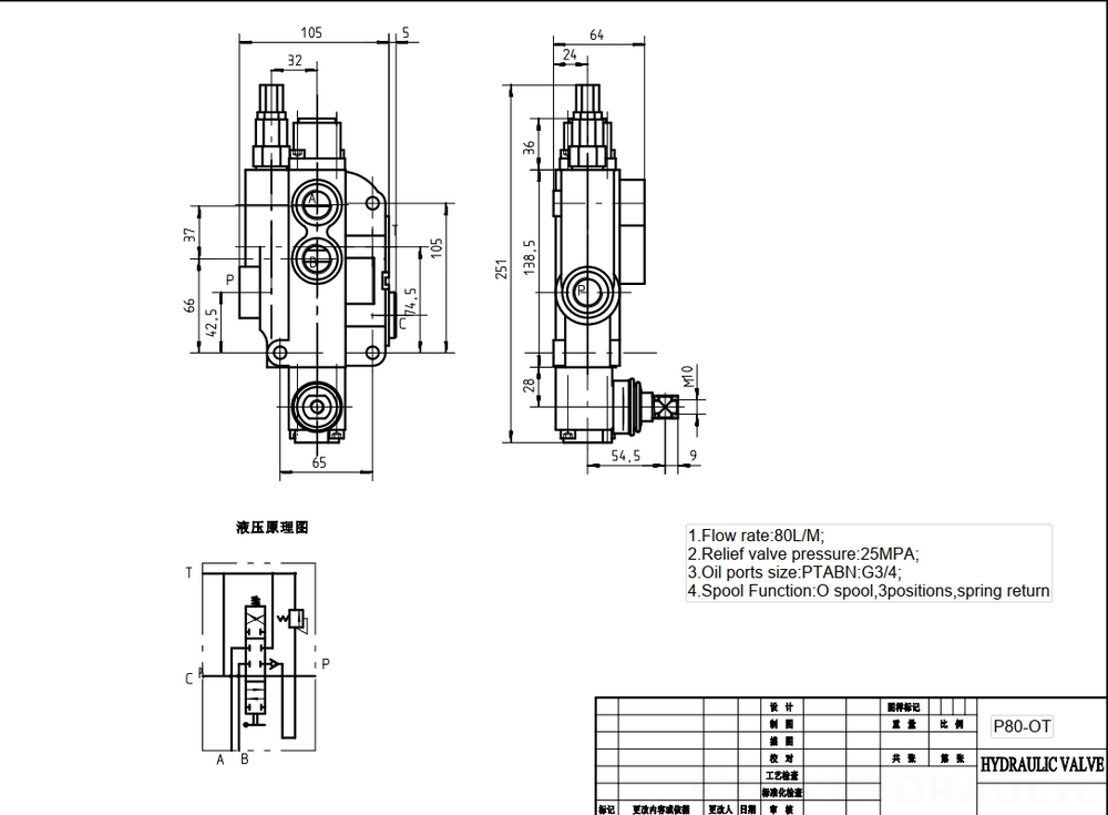 P80-G12-G34 Manuale 1 Spool Valvola direzionale monoblocco drawing image