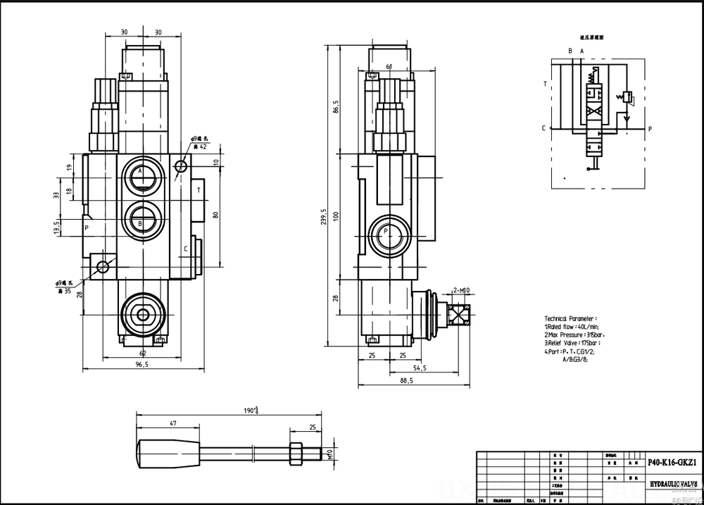 P80-G12-1OW Manuale 1 Spool Valvola direzionale monoblocco drawing image