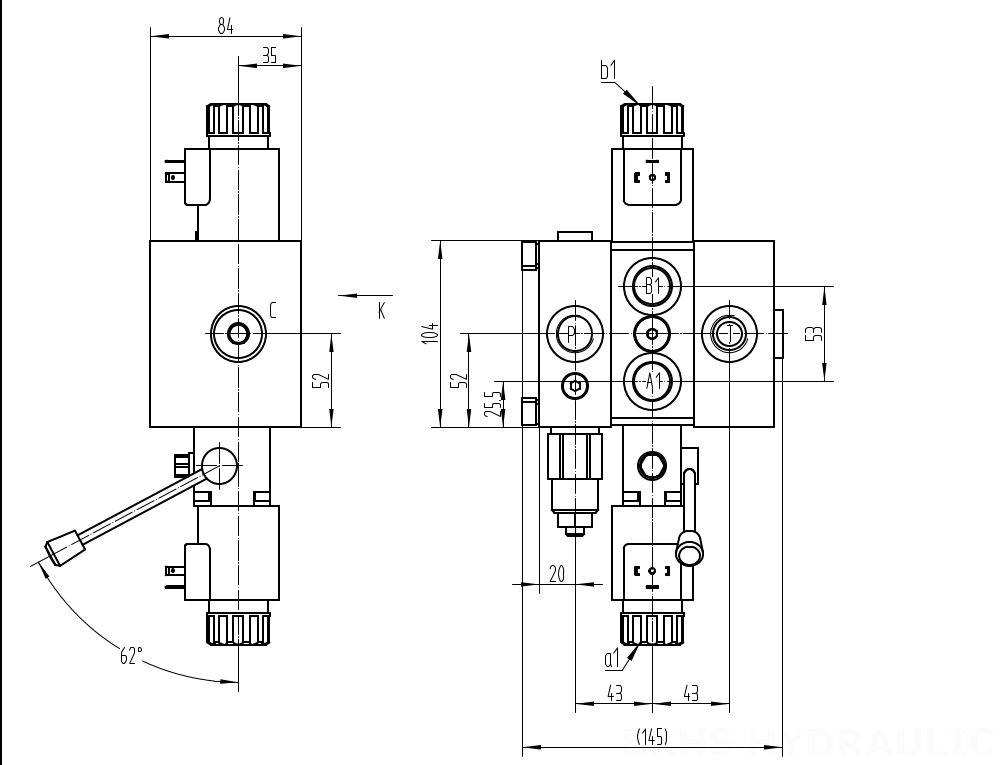 DCV58 Solenoide 1 Spool Valvola direzionale sezionale drawing image