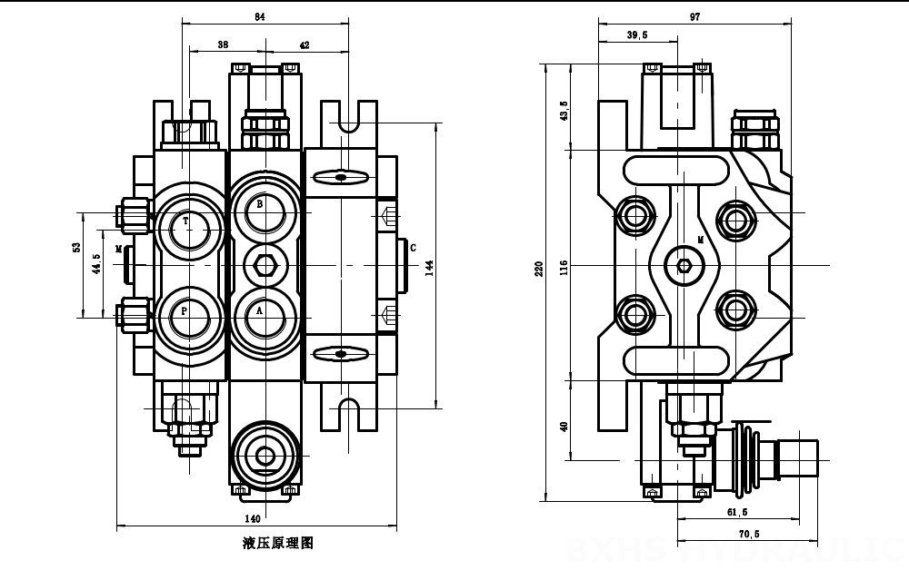 DCV60-G34 Idraulico 1 Spool Valvola direzionale sezionale drawing image