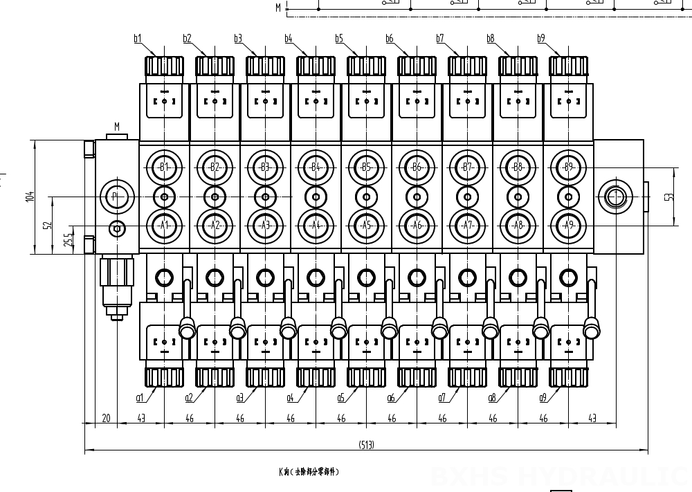 DCV58 Solenoide 9 Spool Valvola direzionale sezionale drawing image