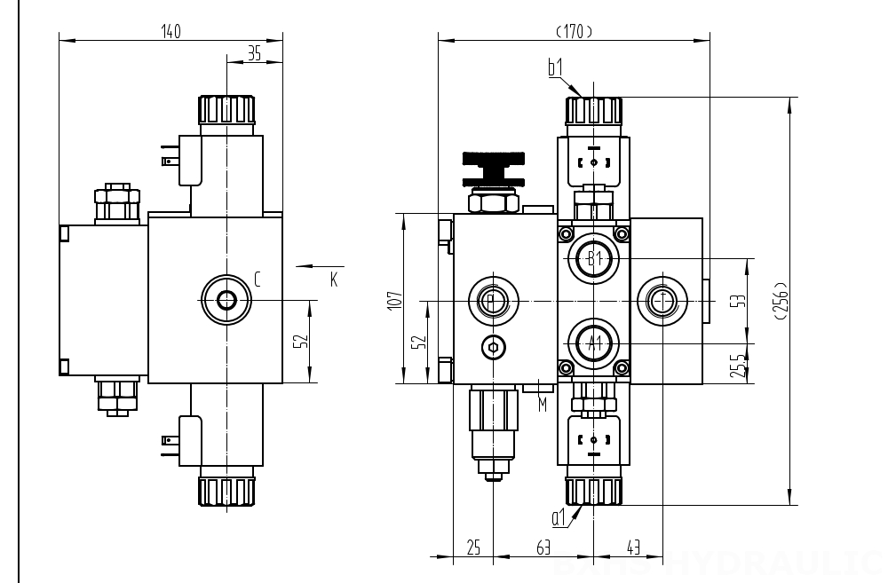 DCV58F Solenoide 1 Spool Valvola direzionale sezionale drawing image