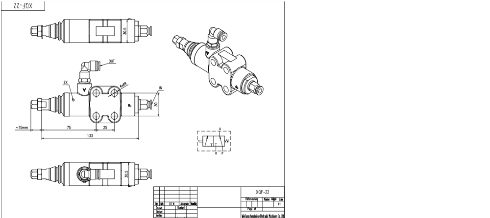 XQF-22A Pneumatico 1 Spool Valvola direzionale monoblocco drawing image