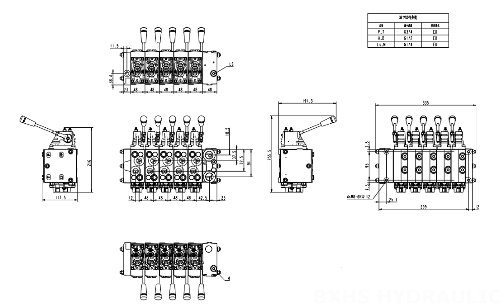 HSDSL Proporzionale elettrico e manuale 6 Spool Valvola di controllo proporzionale drawing image