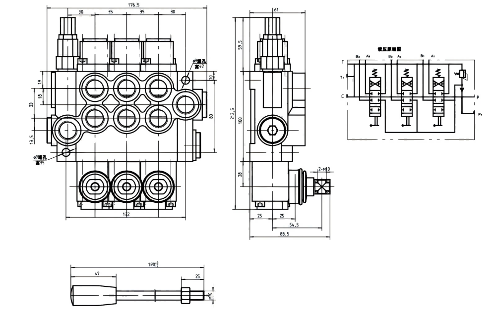 P40-G12 Manuale 3 Spool Valvola direzionale monoblocco drawing image