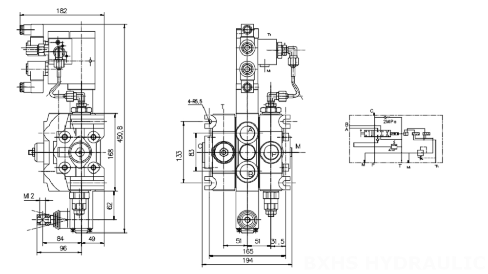 DCV200 Elettroidraulico 1 Spool Valvola direzionale sezionale drawing image