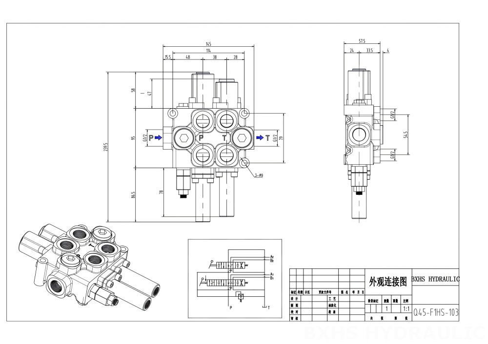 Q45 Manuale 2 Spool Valvola direzionale monoblocco drawing image