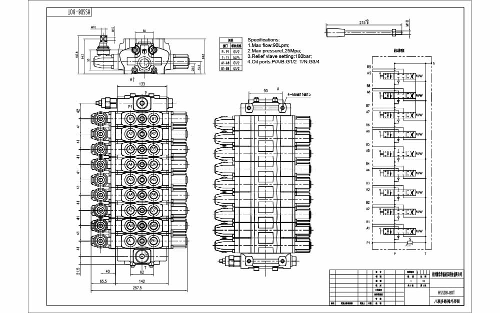 SD8 Manuale 9 Spool Valvola direzionale sezionale drawing image