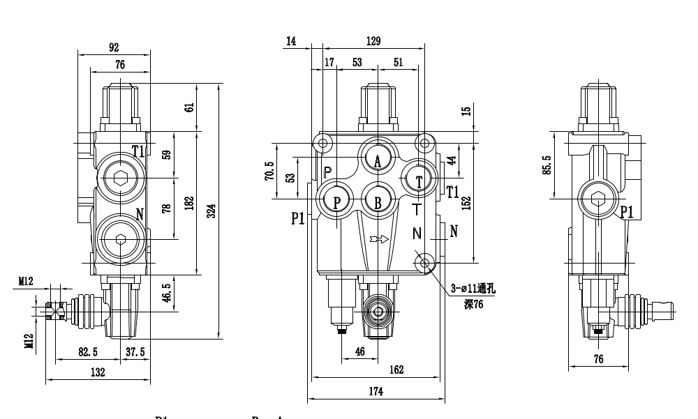 P120-G1-OT Manuale 1 Spool Valvola direzionale monoblocco drawing image