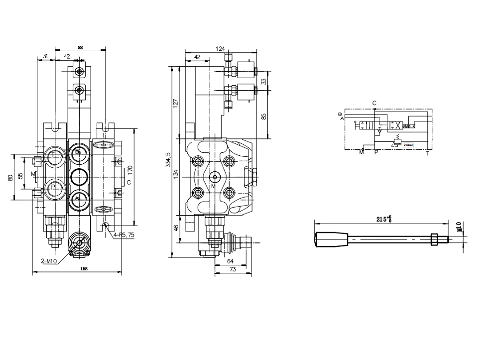 DCV100 Pneumatico 1 Spool Valvola direzionale sezionale drawing image