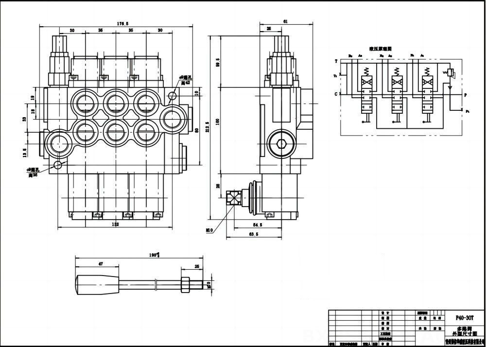 P40-G12-G38 Manuale 3 Spool Valvola direzionale monoblocco drawing image