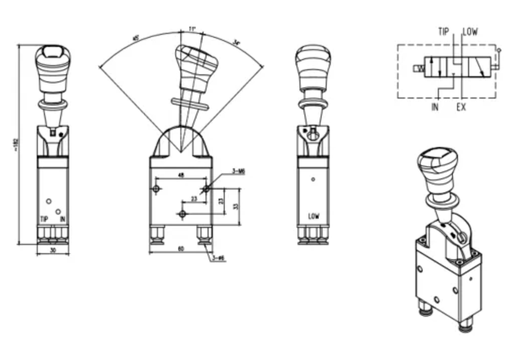 BKQF34B-C Pneumatico 1 Spool Valvola di controllo pneumatica drawing image