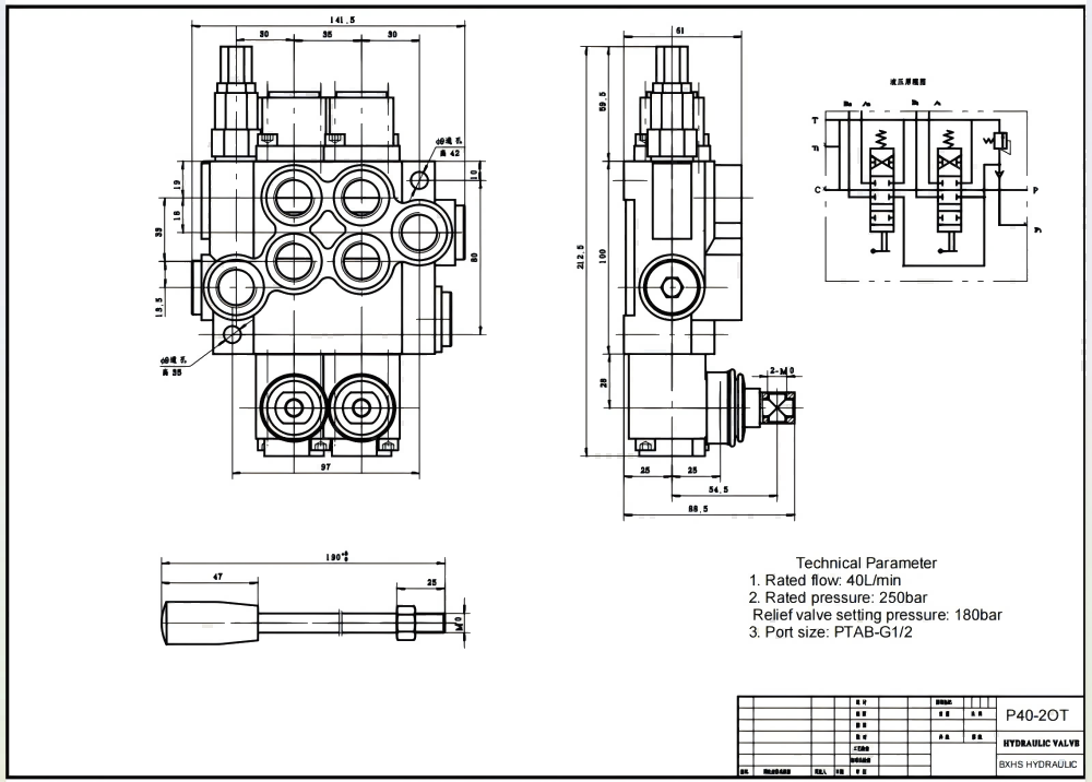 P40-XNHJ Manuale 2 Spool Valvola direzionale monoblocco drawing image