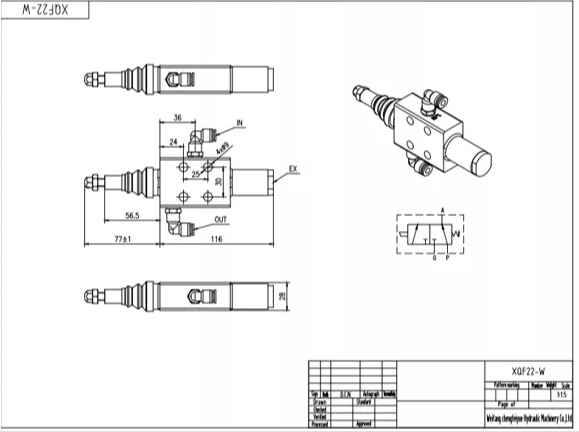 XQF-22W Pneumatico 1 Spool Valvola direzionale monoblocco drawing image