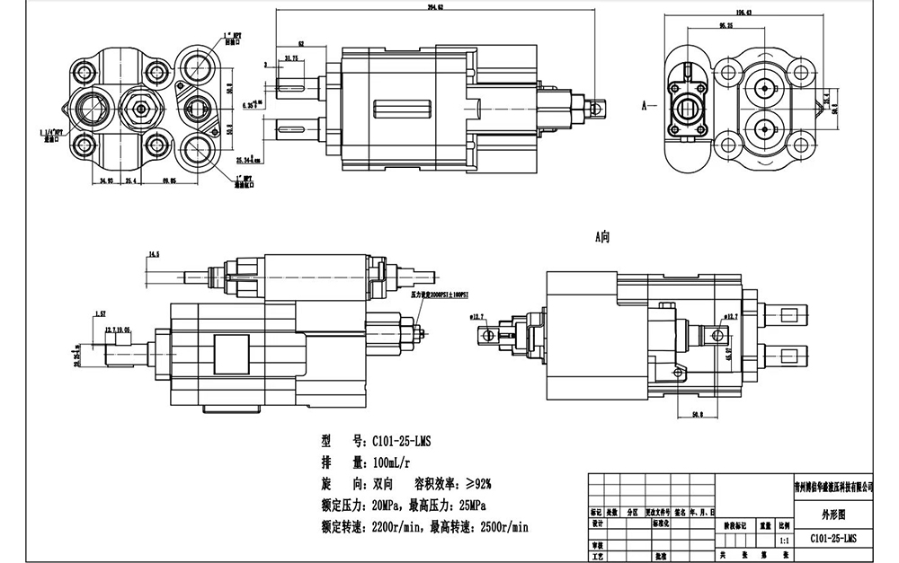 C102 Cilindrata per giro a 112 cc Pompa a ingranaggi idraulica drawing image