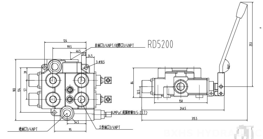 RD5200-OU2 Manuale 2 Spool Valvola di Controllo Idraulica drawing image