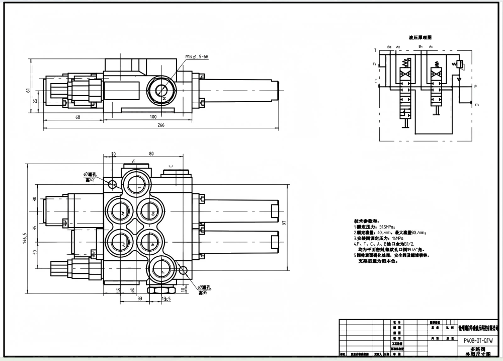 P40-G12-G38-OT-QTW Manuale 2 Spool Valvola direzionale monoblocco drawing image