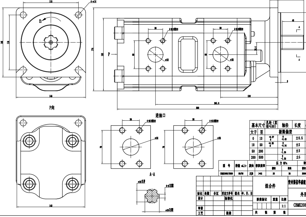 JHP2080-2080 80 cc/rev Pompa a ingranaggi idraulica drawing image