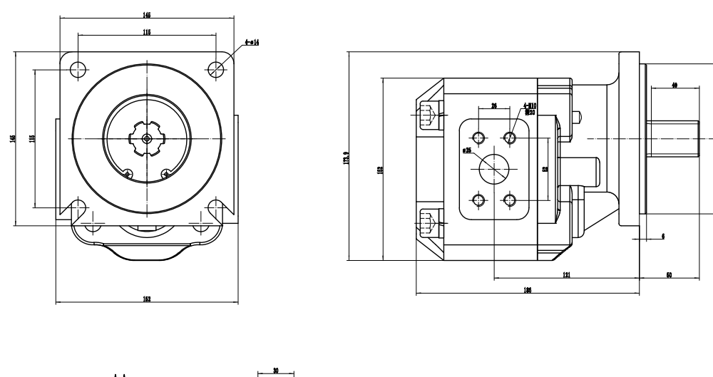 JHP2063 63 cc/rev Pompa a ingranaggi idraulica drawing image