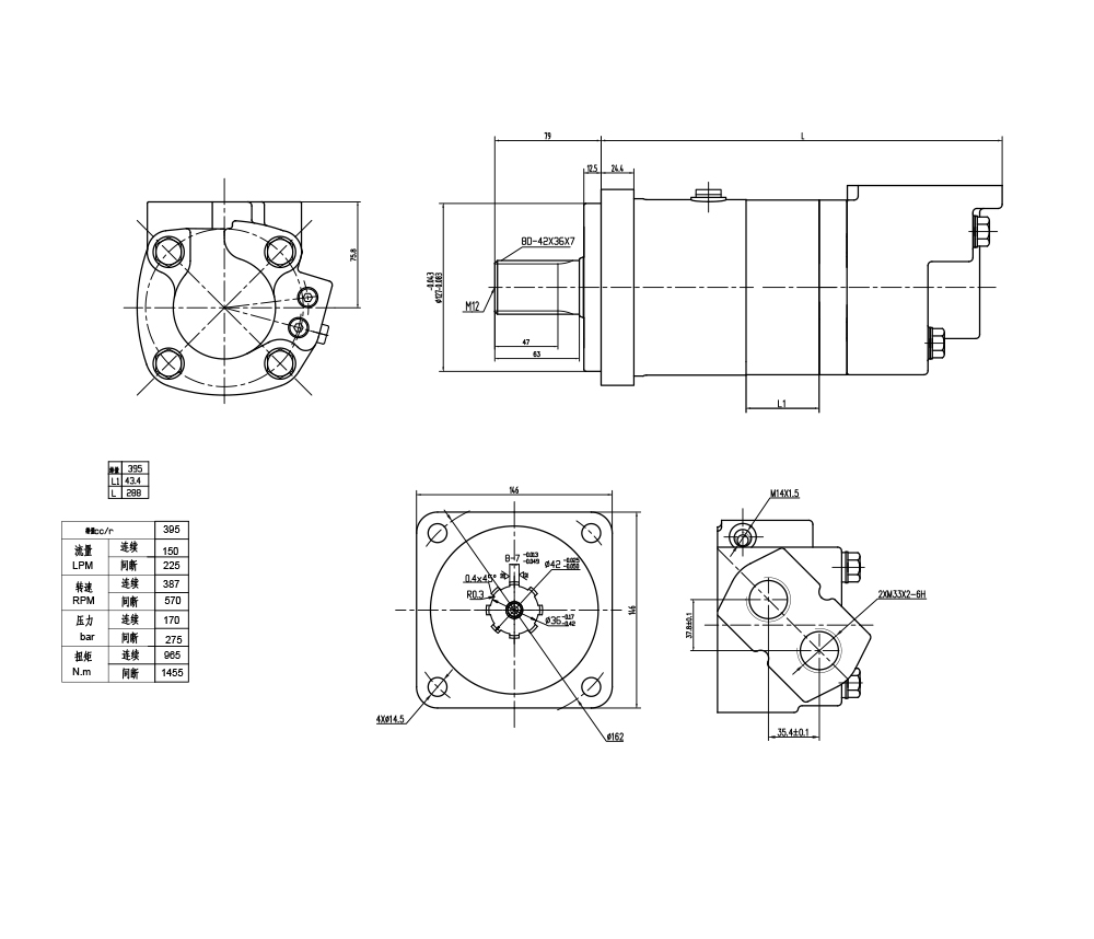 BM6_Motore Idraulico Cicloidale 195 cc/r 150 L/min Motore Idraulico drawing image