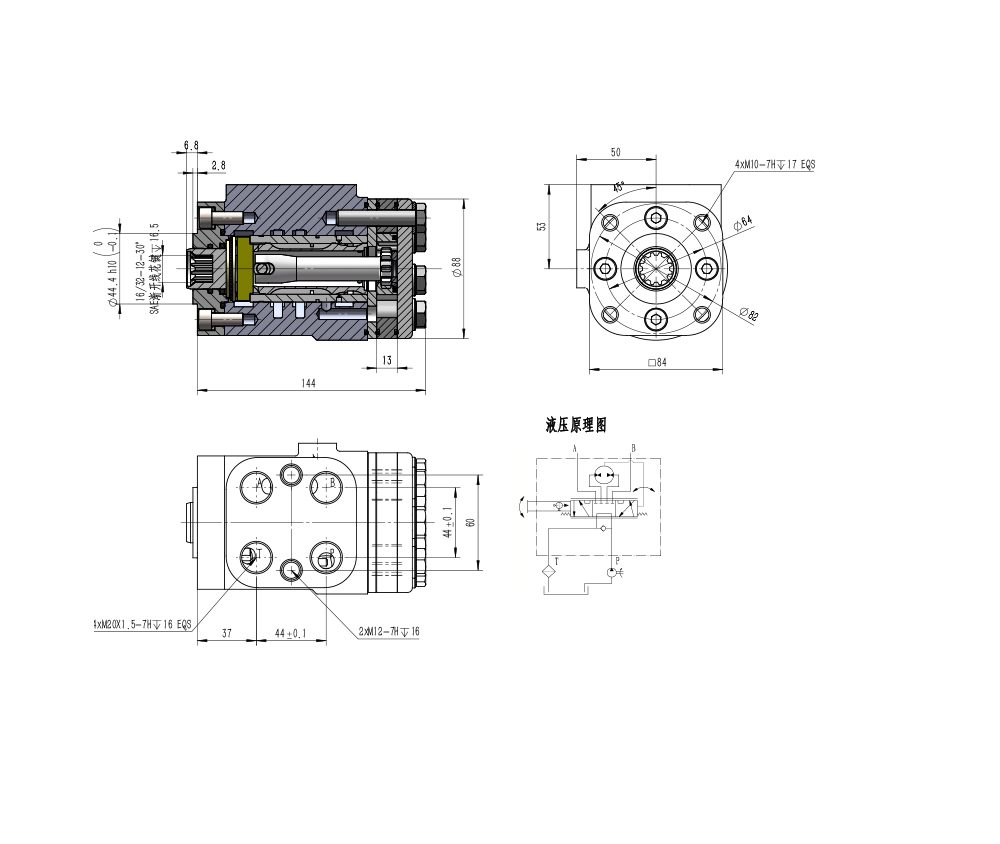 BZZ1-E100B 100 ml/r 7,5 L/min Unità di Sterzo drawing image