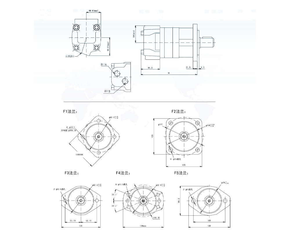 Motore Idraulico Cicloidale BM5-2 100 cc/r 75 L/min Motore Idraulico drawing image