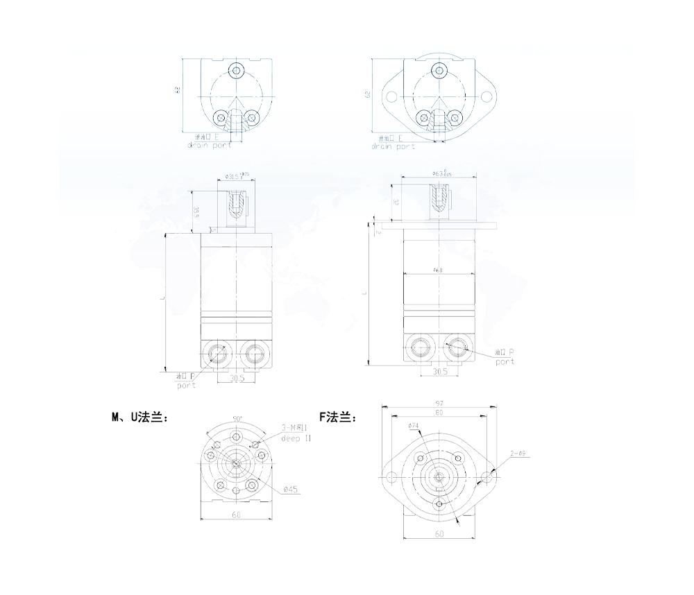 Motore Idraulico Ciclóide BMM 8 cc/r 14 L/min Motore Idraulico drawing image