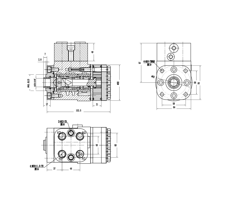 BZZ1-E160B 160 ml/r 12 L/min Unità di Sterzo drawing image