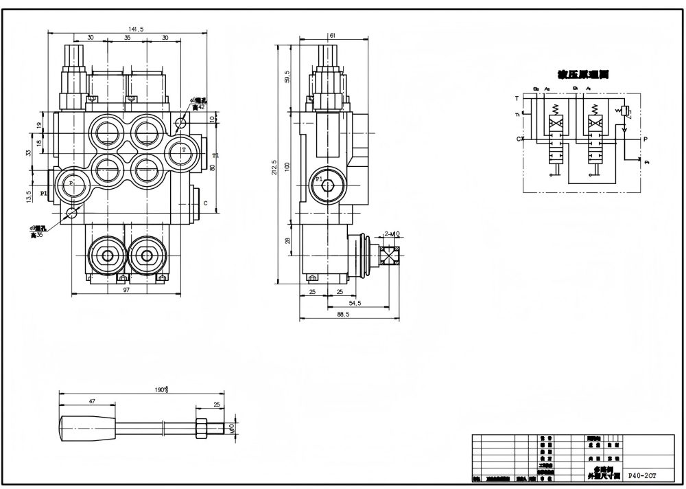 P40-XNHJ Manuale 2 Spool Valvola direzionale monoblocco drawing image