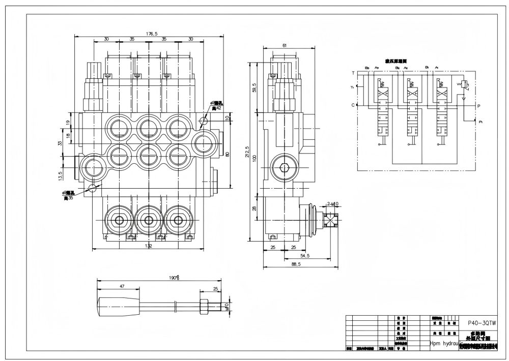 P40-G38-G12-QTW Manuale 3 Spool Valvola direzionale monoblocco drawing image