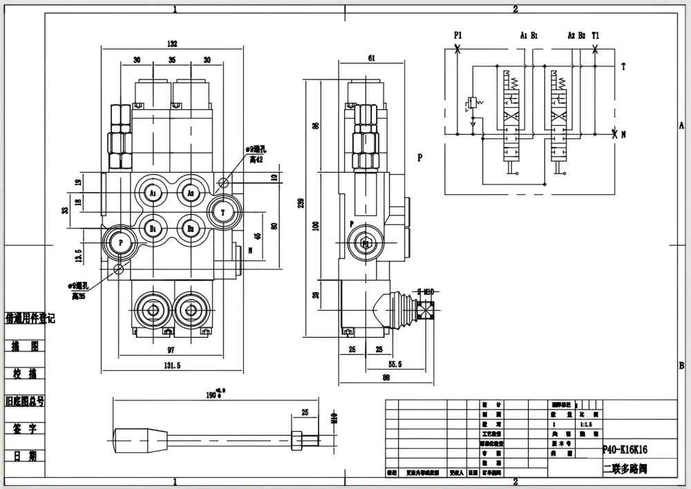 P40-G12-G38-2QTW1 Manuale 2 Spool Valvola direzionale monoblocco drawing image