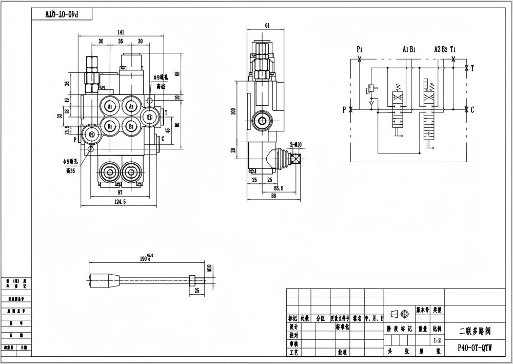 P40-G12-G38-OT-QTW Manuale 2 Spool Valvola direzionale monoblocco drawing image