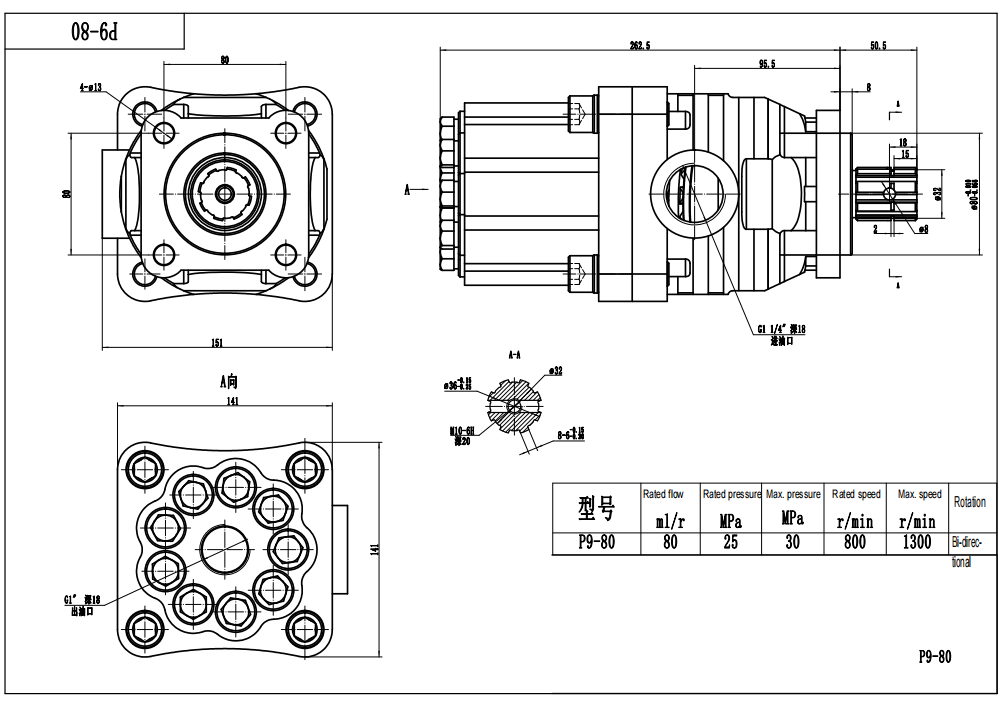 P9-80-H 80 cc/rev 20 MPa (2900 psi) Pompa a pistoni idraulica drawing image